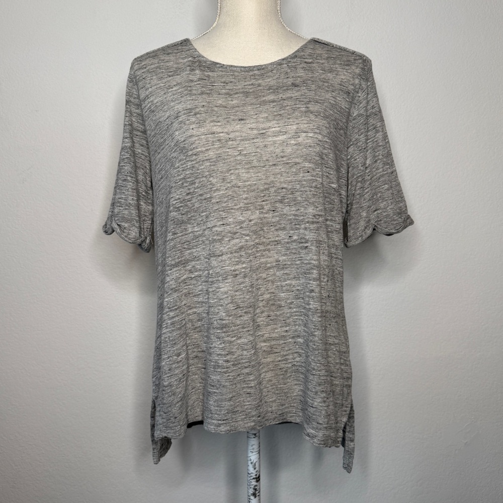 Frame Tee Shirt Linen Rolled Cuff Side Slit Epaulet Sleeve Made in USA Size M